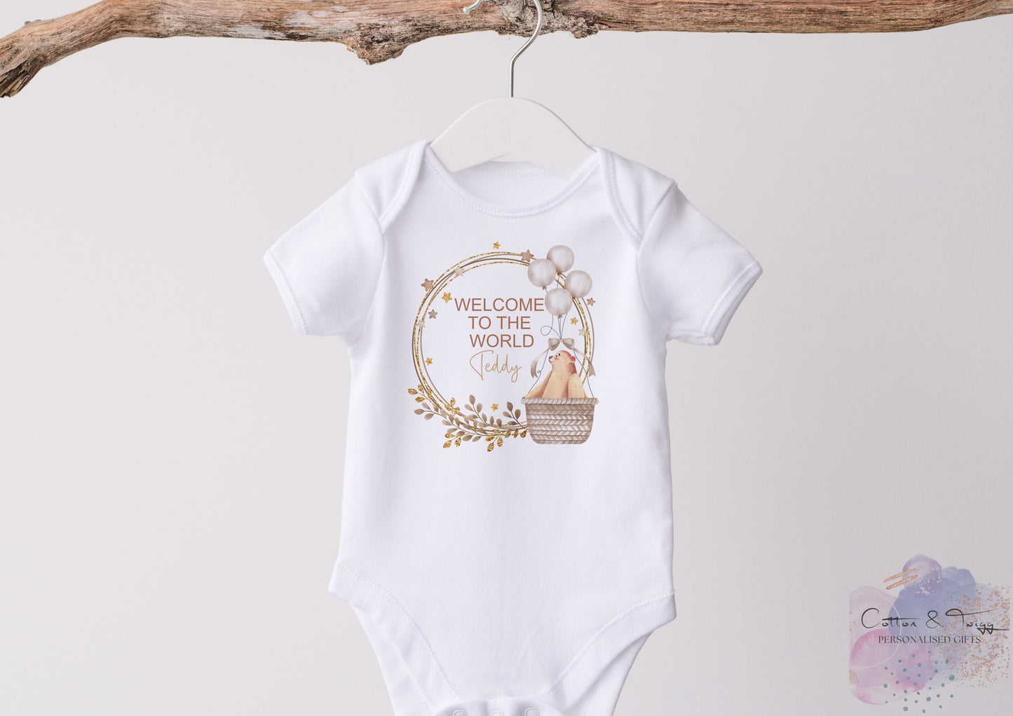 New Baby Personalised Gift Set, Cotton Sleepsuit, Vest & Bib