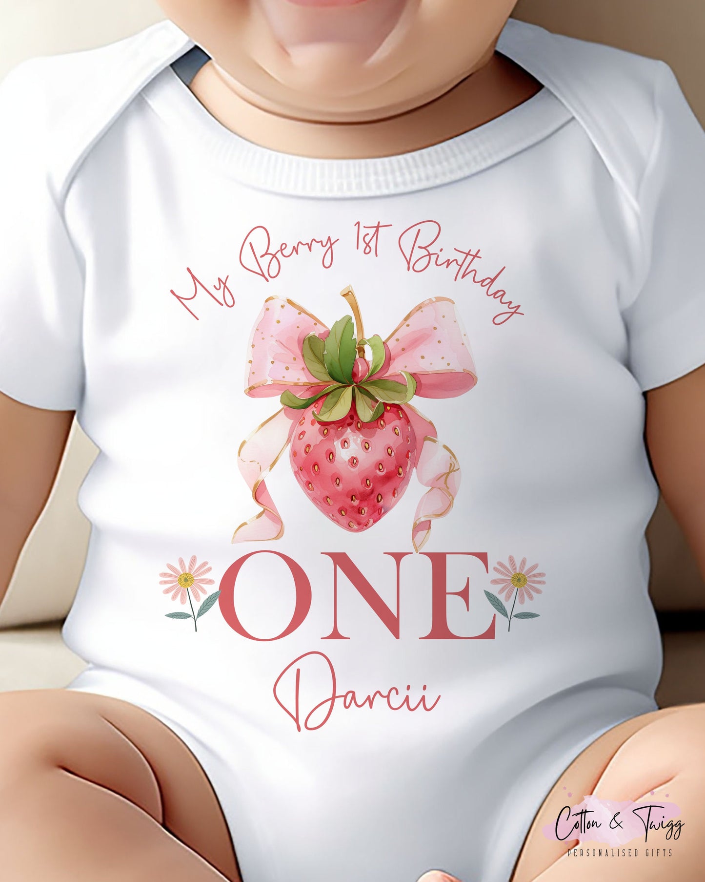 My Berry First Birthday T-Shirt, Personalised Girls First Birthday Top, Strawberry 1st Birthday Vest, 1st Birthday Gifts, I Am One Tee