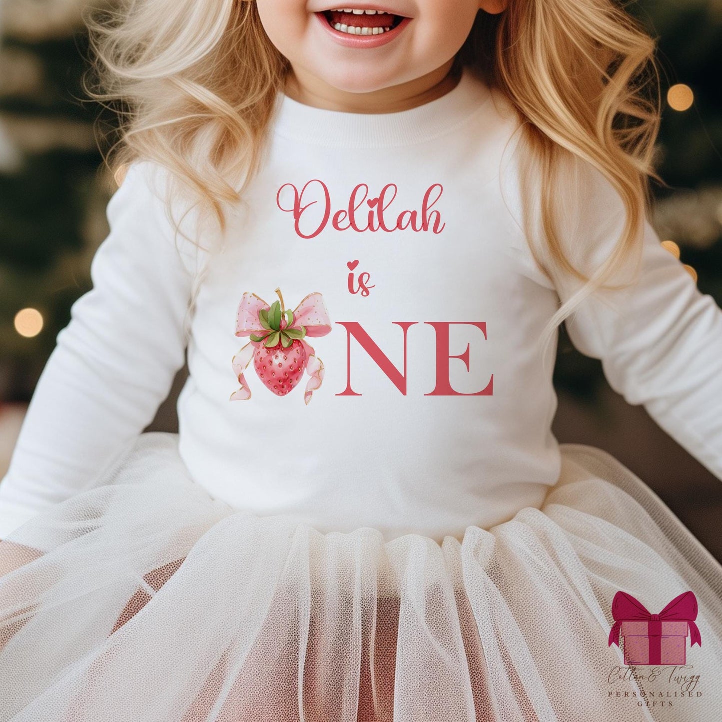 My Berry First Birthday Long sleeved T-Shirt, Personalised First Birthday Top, Strawberry 1st Birthday Vest, 1st Birthday Gifts,I Am One
