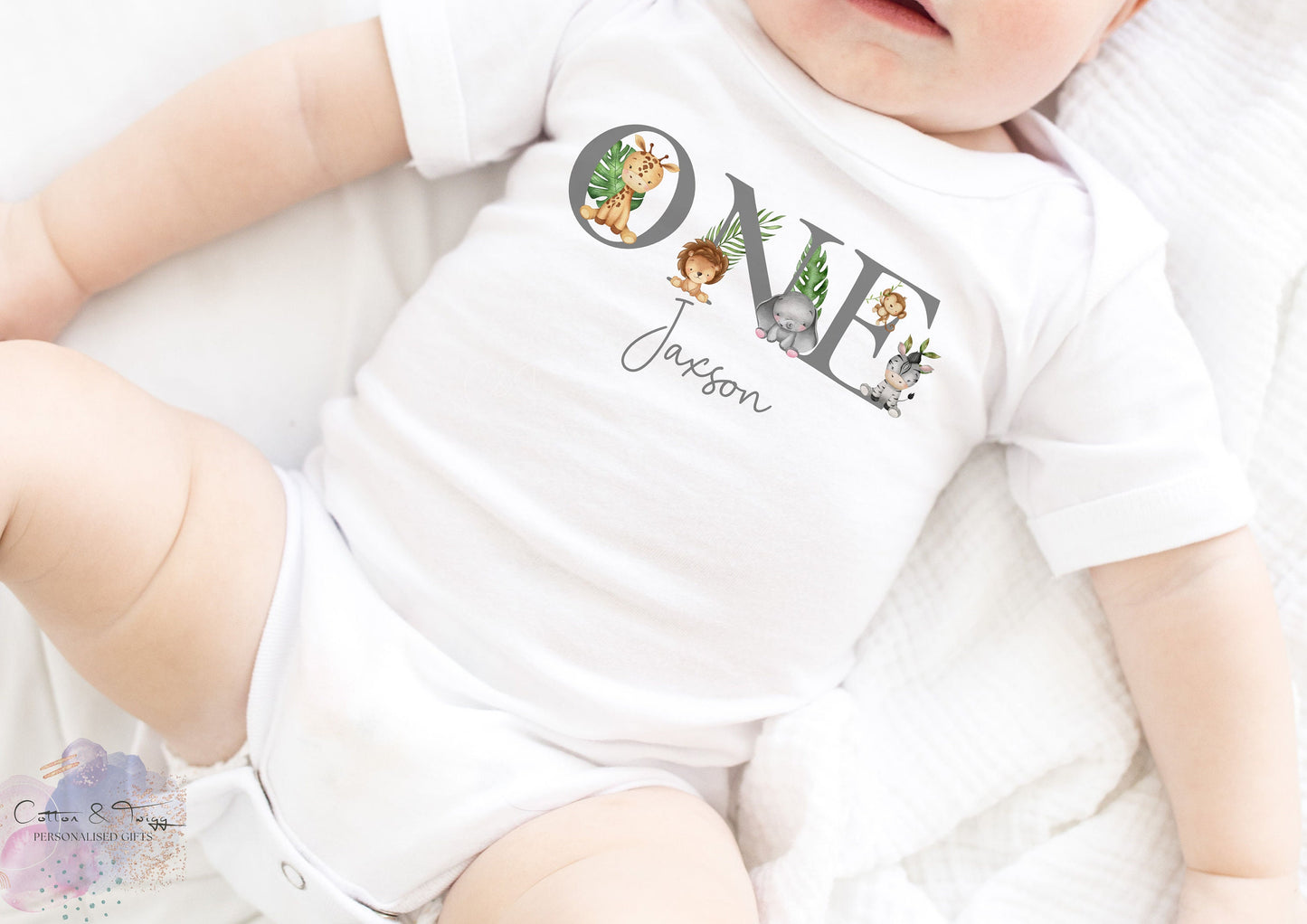 Personalised Kids Safari Birthday T-Shirt, 1st Birthday Jungle T-Shirt, Safari 1 Vest, First Birthday Long Sleeve T-Shirt for Girls & Boys