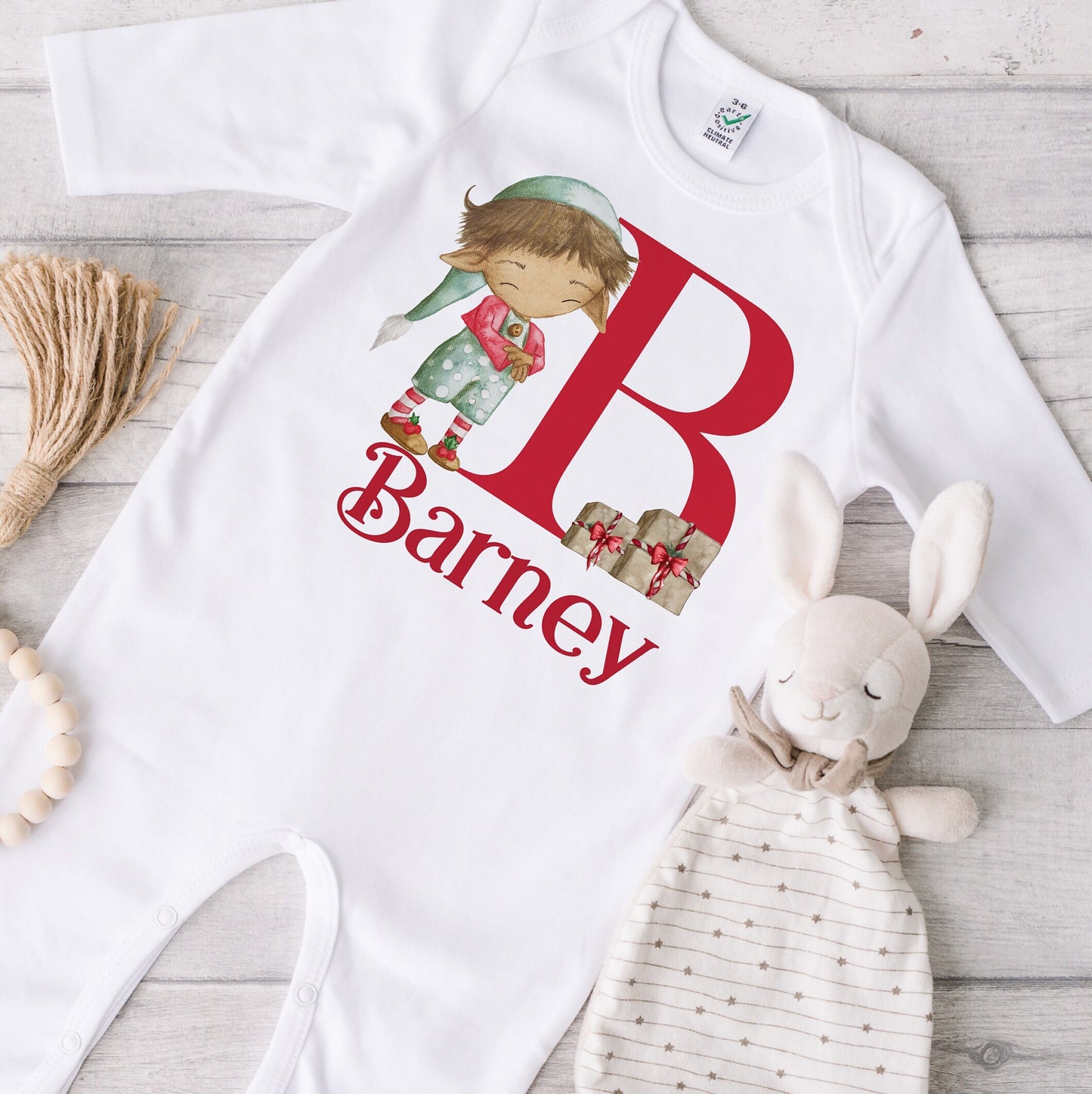 Personalised Elf Sleepsuit, Cotton Christmas Personalised Christmas Vest/Bodysuit, Christmas Elf Vest & Babygrow