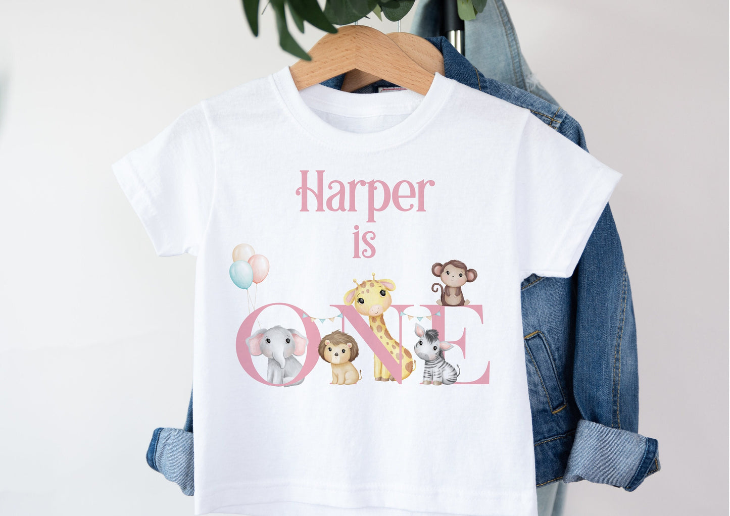 Personalised Kids Safari Birthday T-Shirt, Baby Girl's 1st Birthday Jungle Vest, Safari 1 Vest, First Birthday Bodysuit for Girl