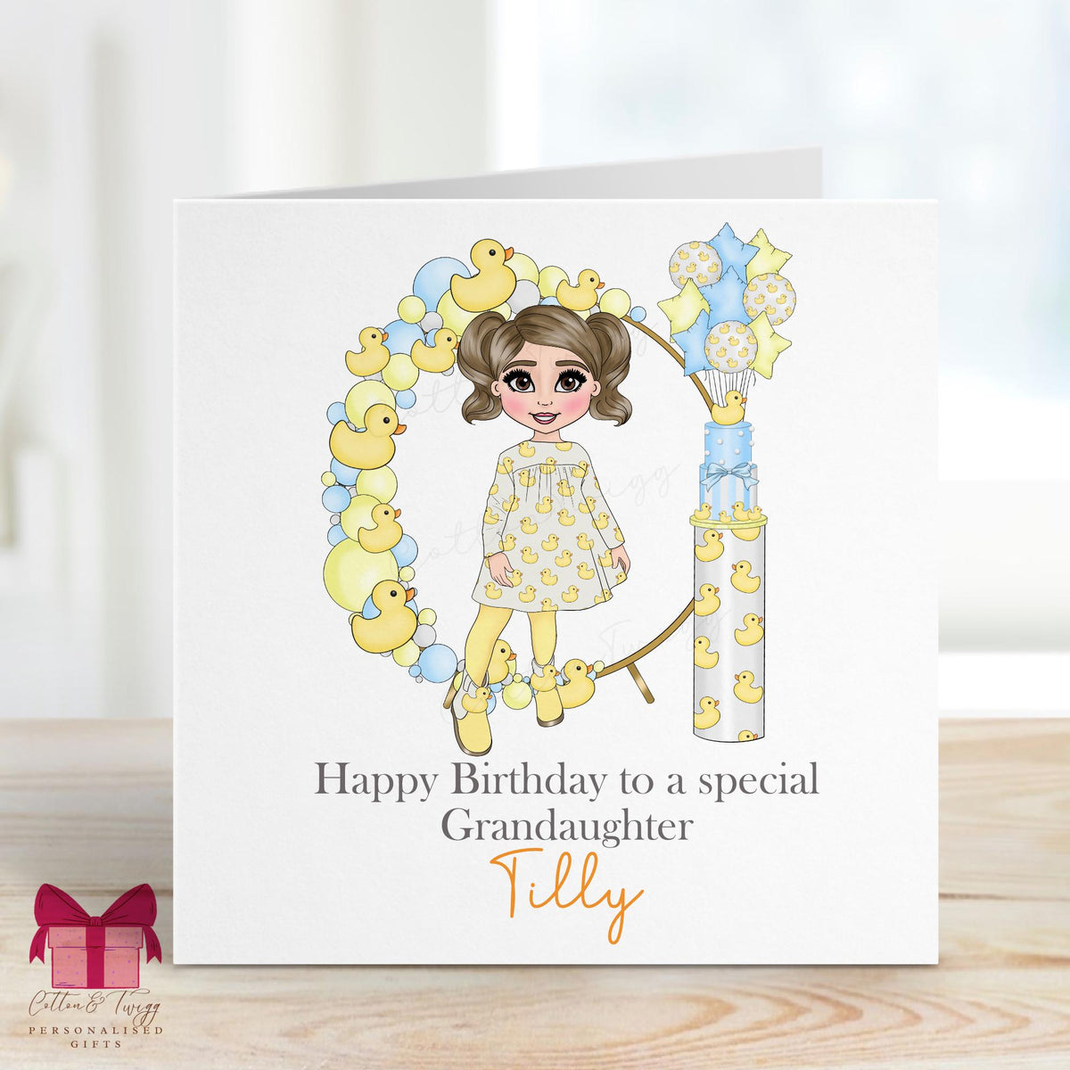 Yellow Rubber Duck Birthday Card for Girls – Choose Hair & Eye Colour – photo 4
