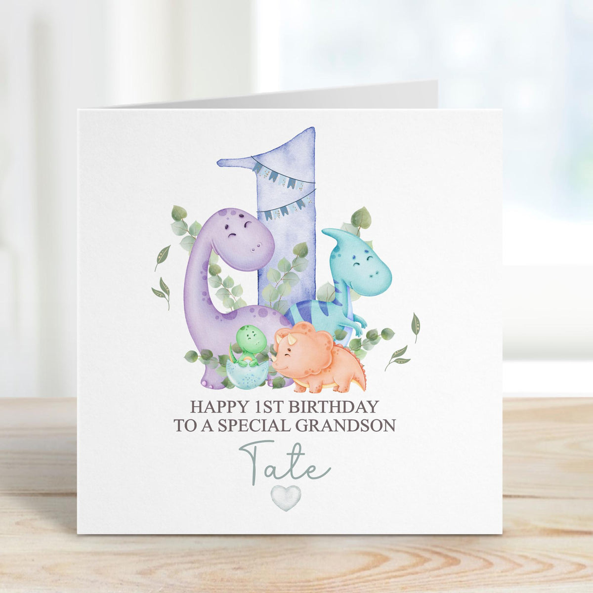 Pastel Dinosaur 1st Birthday Card for Boys or Girls – photo 2