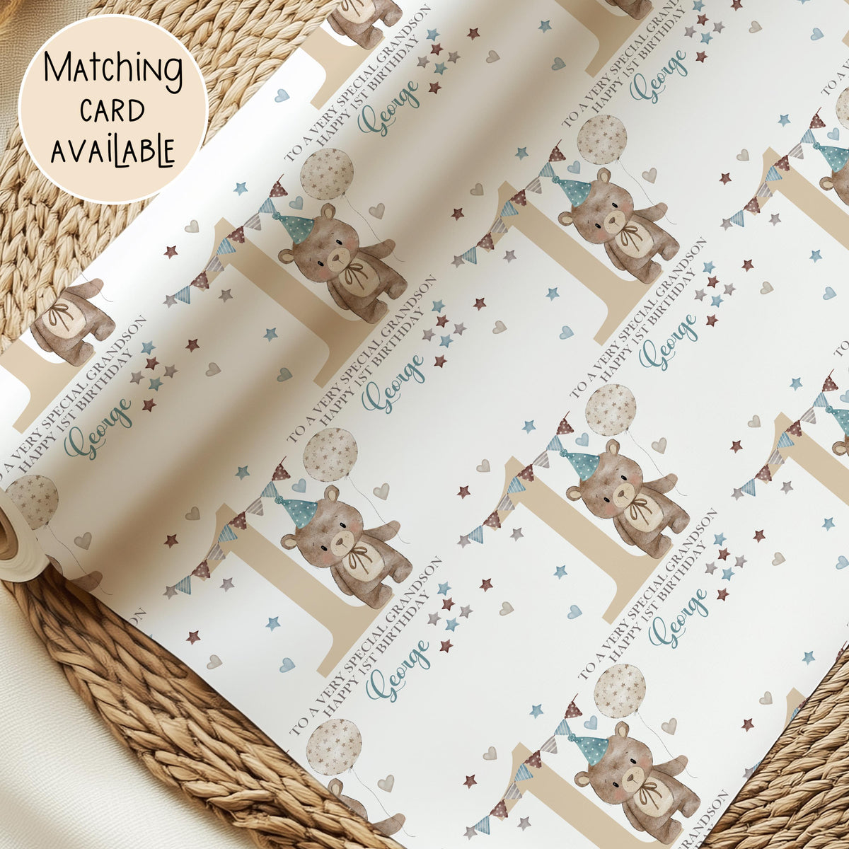 Boys party teddy birthday wrapping paper