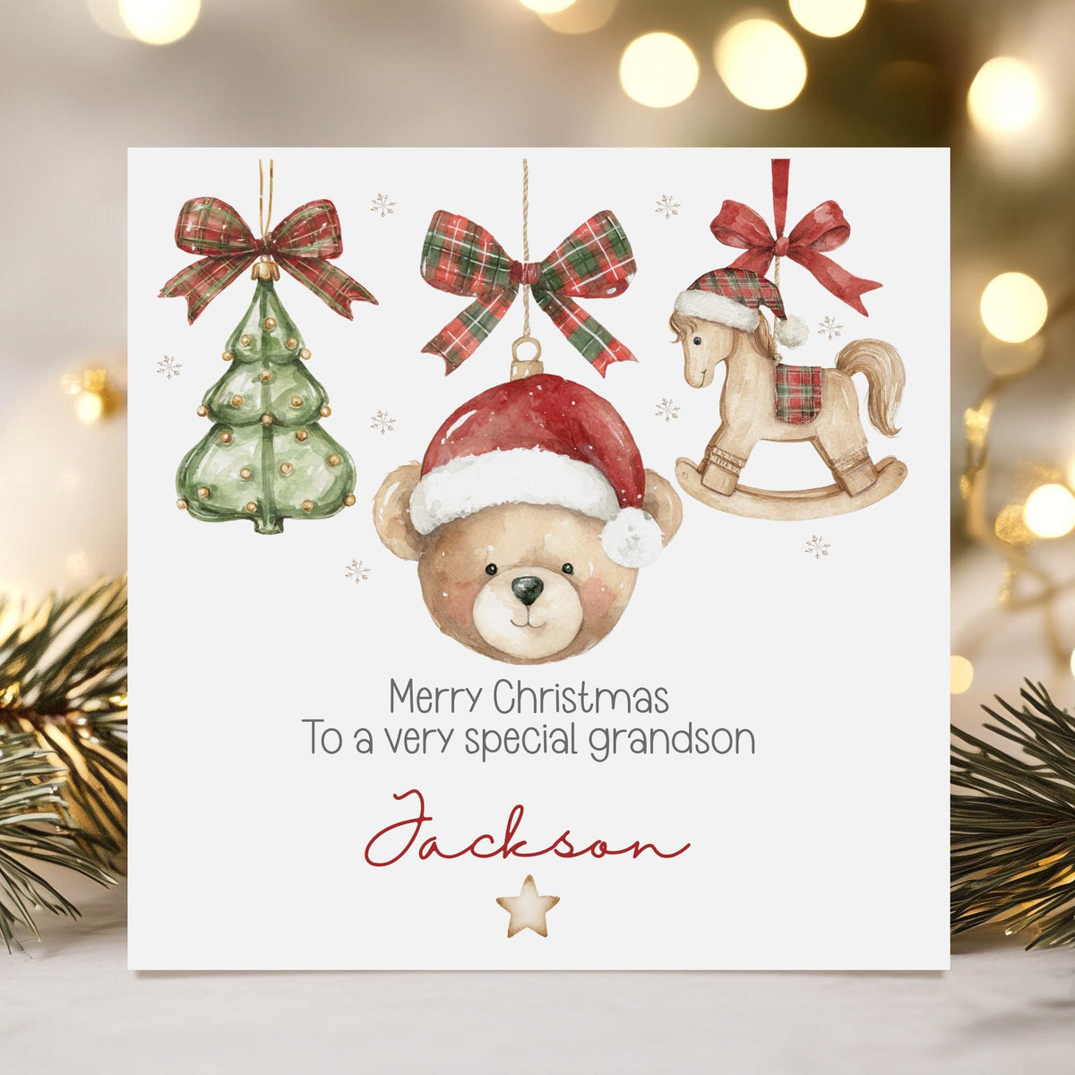 Kids teddy and rocking horse 1st Christmas wrapping paper