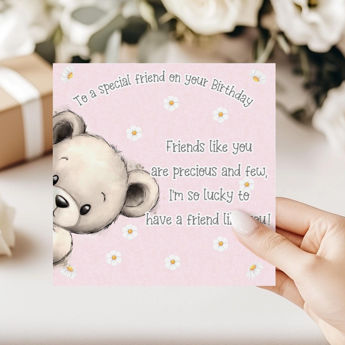 Peeking Teddy Best Friend Birthday Card – Pink – photo 3