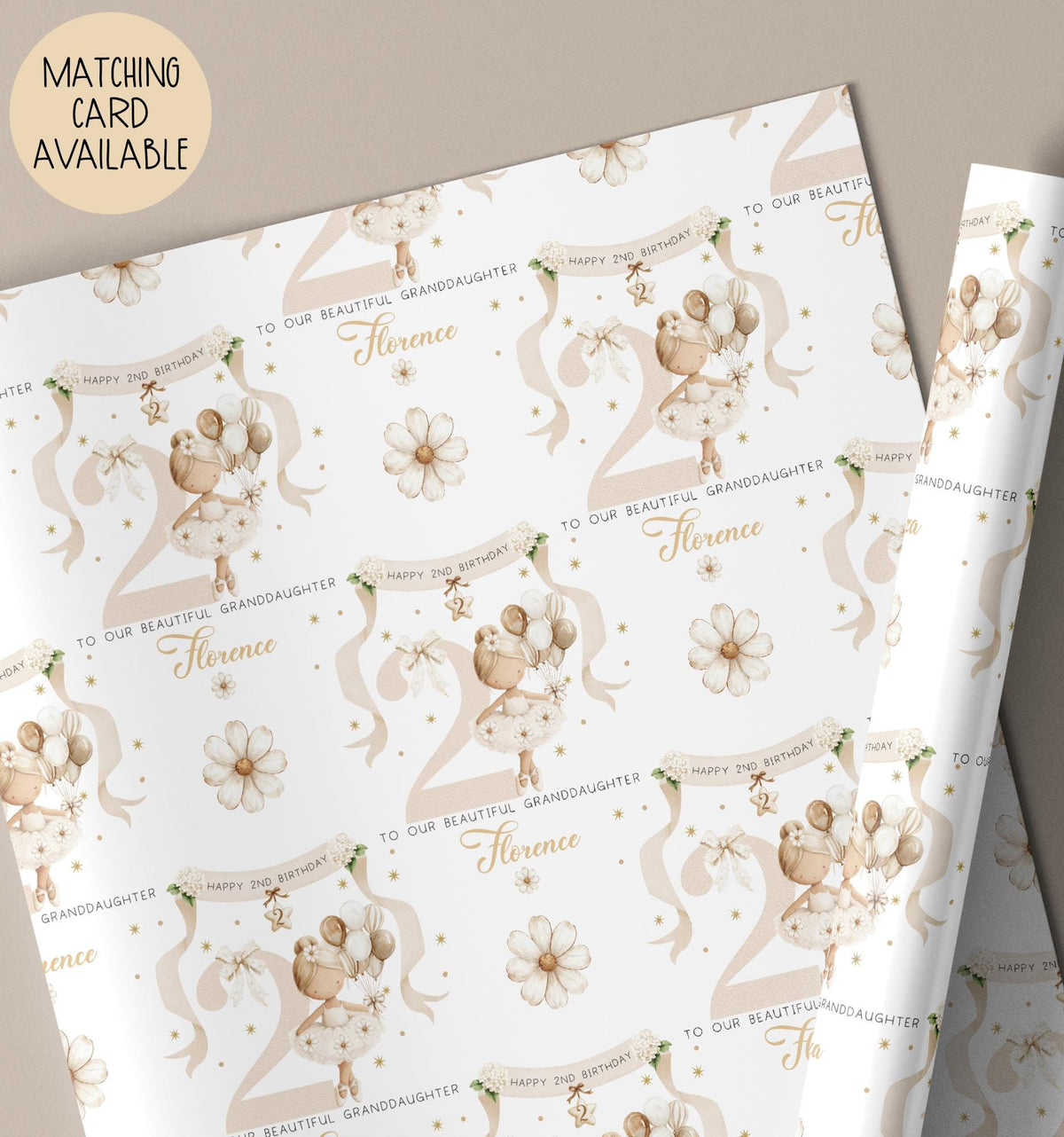 Neutral Ballerina Teddy 2nd Birthday Card for Girls – photo 4