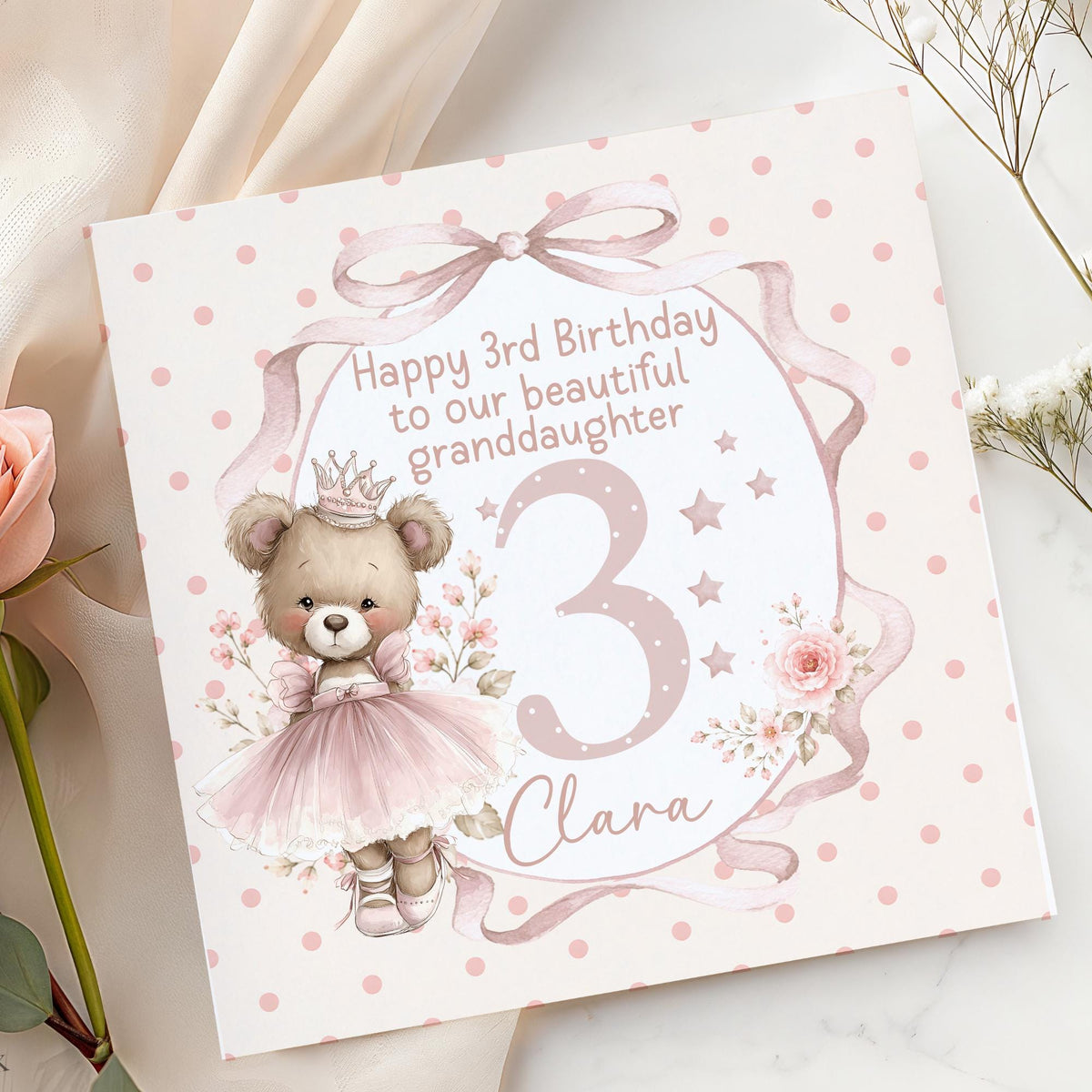 Pink Ballerina Teddy Bow Frame 2nd Birthday Card for Girls – photo 3