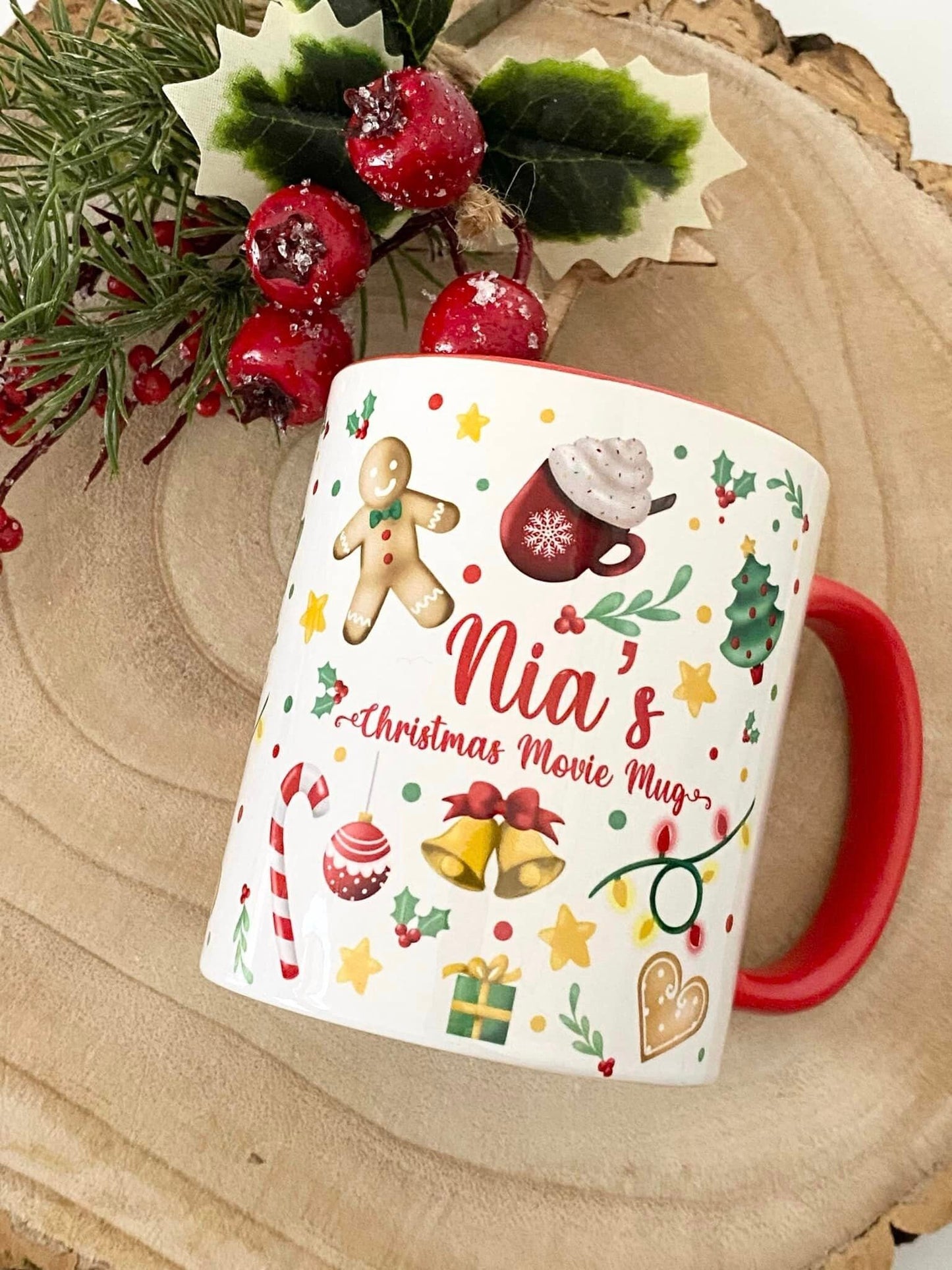 Personalised Christmas Mug, Festive Christmas Coffee, Tea Cup, Christmas Movie Mug, Secret Santa Gift, Gingerbread Lovers Gift