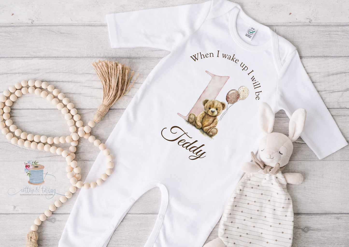 Personalised When I Wake Up I Will Be One Sleepsuit, Personalised Birthday Romper, 1st Birthday Babygrow, Unisex Birthday Outfit