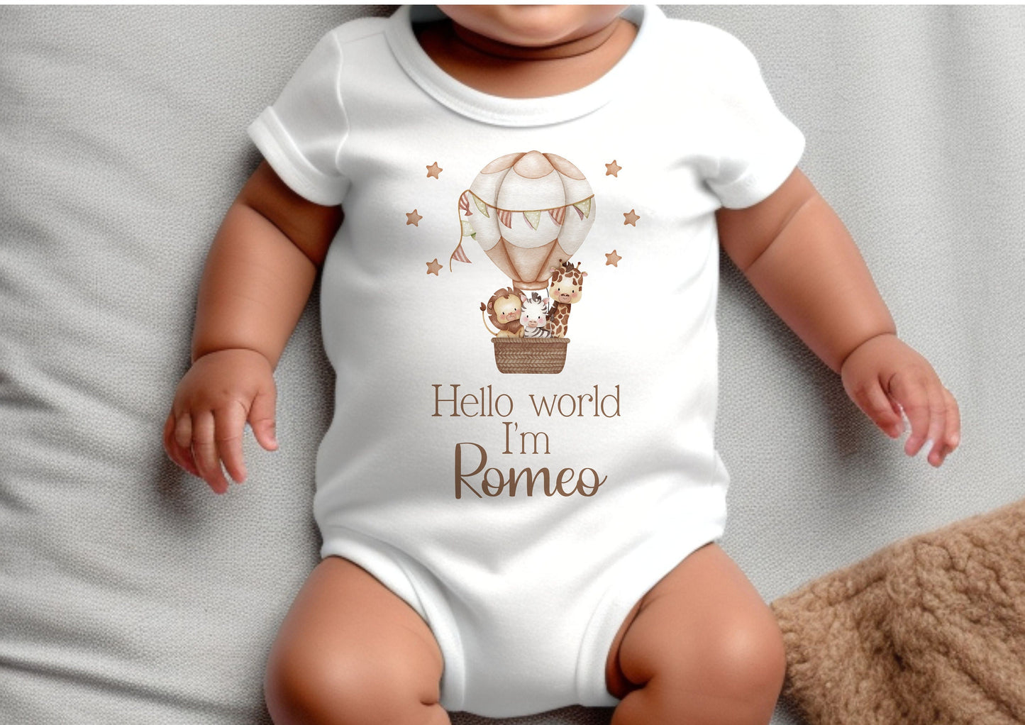 Personalised Hello World Baby Gift Set, Sleepsuit, Vest & Bib