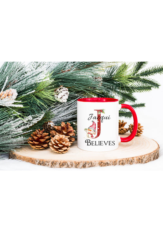 Personalised snowman Christmas Eve hot chocolate mug from Cotton and Twigg with a child's name