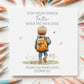 Personalised first day of school card featuring a cute illustration of a boy with a backpack, butterflies, flowers, and a smiling sun. Customisable with child’s name, school, and date. A unique keepsake card for boys or girls starting school, perfect gift from parents or grandparents.