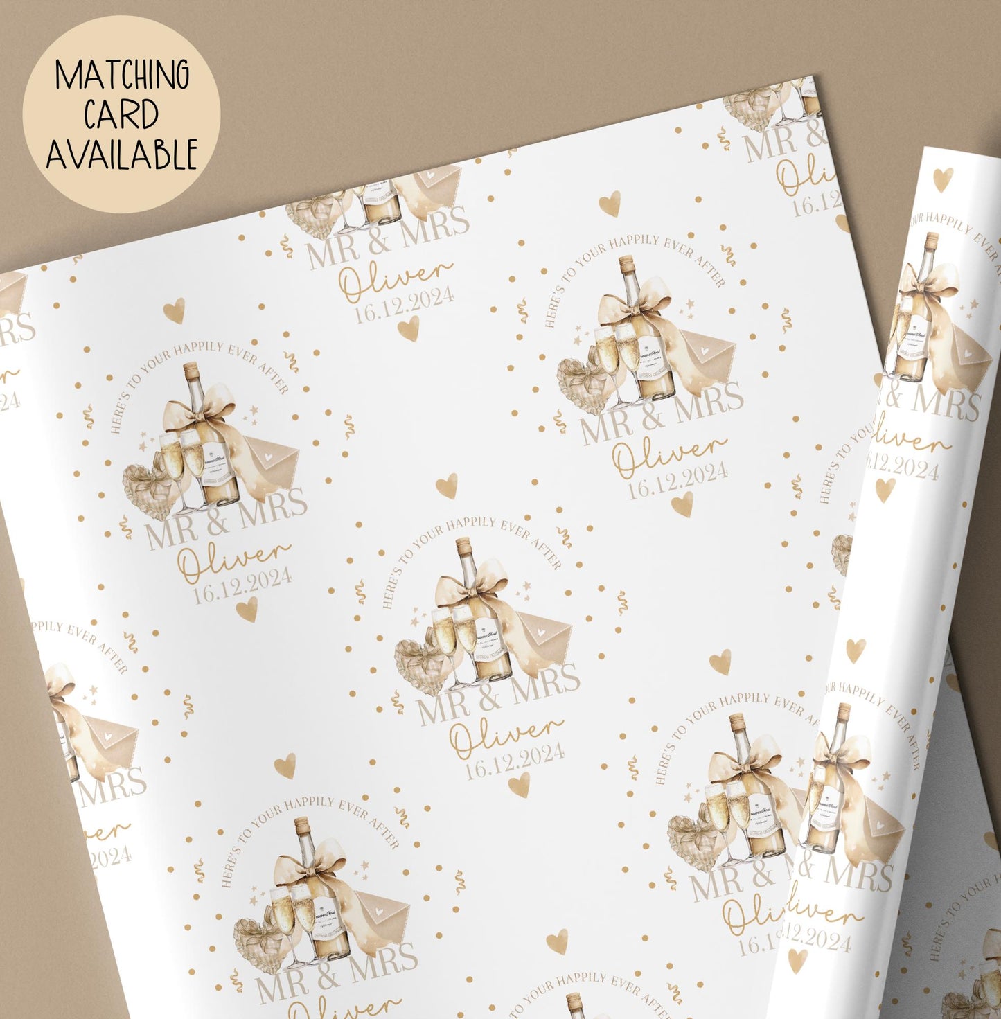 Personalised Wedding Gift Wrap Paper, Personalised Happy Ever After Wrapping Paper,Mr & Mrs Anniversary Gift Wrapping Sheet/Roll