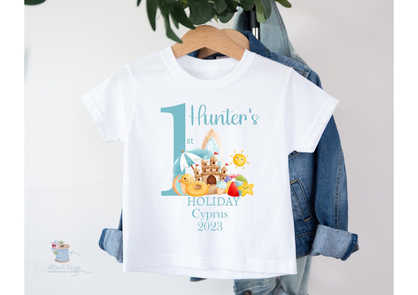 Children's First Holiday T-Shirt With Destination, Kids 1st Holiday T-Shirt, Cotton Printed T-Shirt