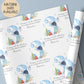 Personalised birthday gift wrap featuring a repeating watercolour design with a large blue number three, turtle, crab, jellyfish and sea plants, with “Happy 3rd Birthday” text and space for a personalised name.