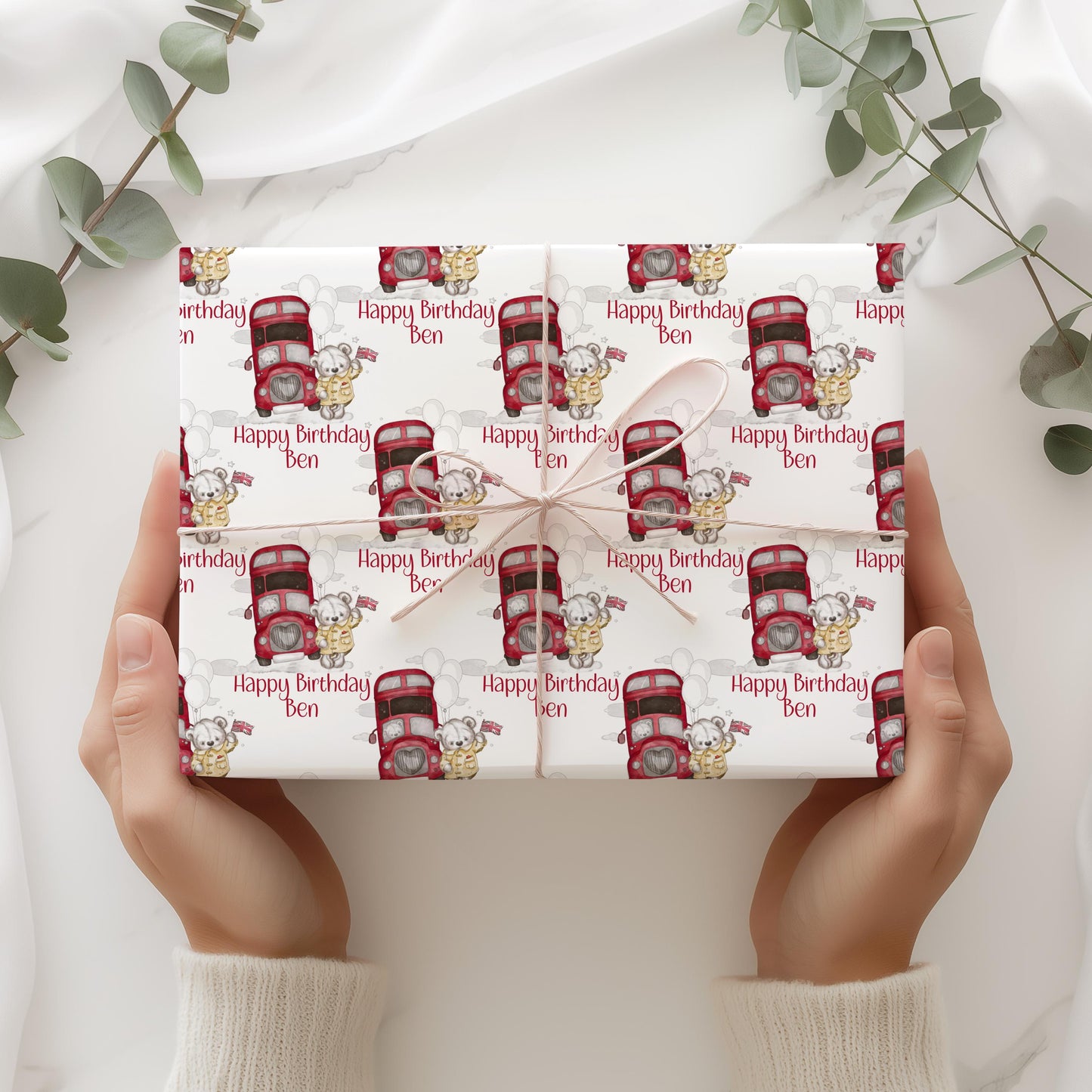 Personalised Red Bus Wrapping Paper For Little Boy Or Girl, Bus Gfit Wrap Card For Son, Daughter, Granddaughter, Niece, Relation