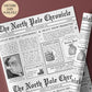 Christmas Gift Wrap, North Pole Chronicles Xmas Wrapping Paper Roll, North Pole Newspaper Wrapping Paper Sheet