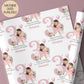 Personalised 3rd birthday gift wrap featuring a cute fairy girl in a pink dress holding a balloon, sitting in front of a pastel rainbow and large pink number one, surrounded by floral accents. Customisable with child’s name and special message, perfect for a granddaughter’s/daughters 3rd birthday.