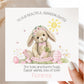 Personalised Easter card for a granddaughter featuring a soft illustrated bunny with a floral crown, Easter eggs, flowers and a smiling sun, with gentle pastel colours and space for a personalised name.