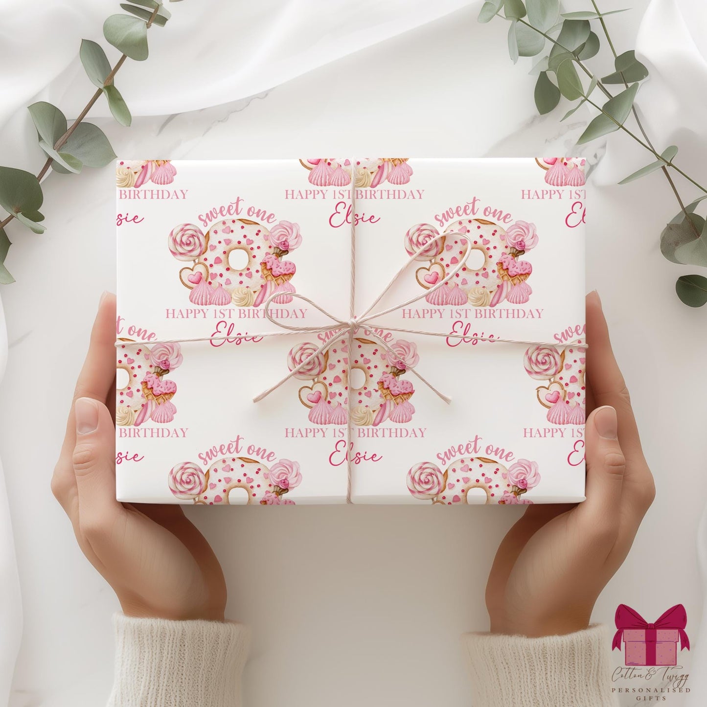 Sweet One 1st Birthday Gift Wrap Paper, Personalised 1st Birthday Doughnut Wrapping Paper
