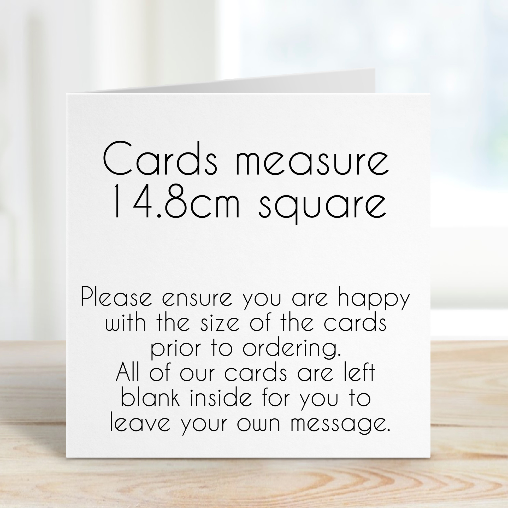 White card measuring 14.8cm square