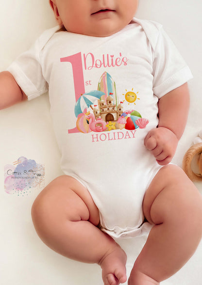 Children's First Holiday T-Shirt With Destination, Kids 1st Holiday T-Shirt, Cotton Printed T-Shirt