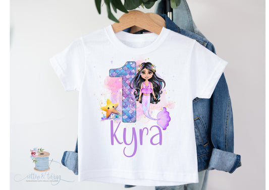 Personalised Mermaid Birthday T-Shirt, Children's Mermaid T-Shirt, Cotton White Printed T-Shirt