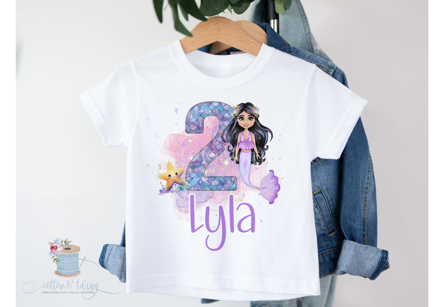 Personalised Mermaid Birthday T-Shirt, Children's Mermaid T-Shirt, Cotton White Printed T-Shirt