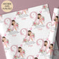 Personalised 2nd birthday gift wrap featuring a cute fairy girl in a pink dress holding a balloon, sitting in front of a pastel rainbow and large pink number one, surrounded by floral accents. Customisable with child’s name and special message, perfect for a granddaughter’s/daughters 1st birthday.