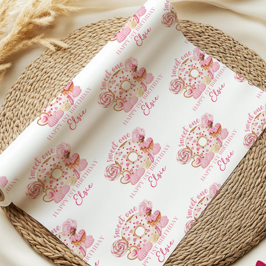 Sweet One 1st Birthday Gift Wrap Paper, Personalised 1st Birthday Doughnut Wrapping Paper