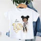 Personalised Girls Birthday T-Shirt,  Any Age, Any Name, Fashion Girl Birthday Gift, Rainbow Birthday T-Shirt, Cotton White Top