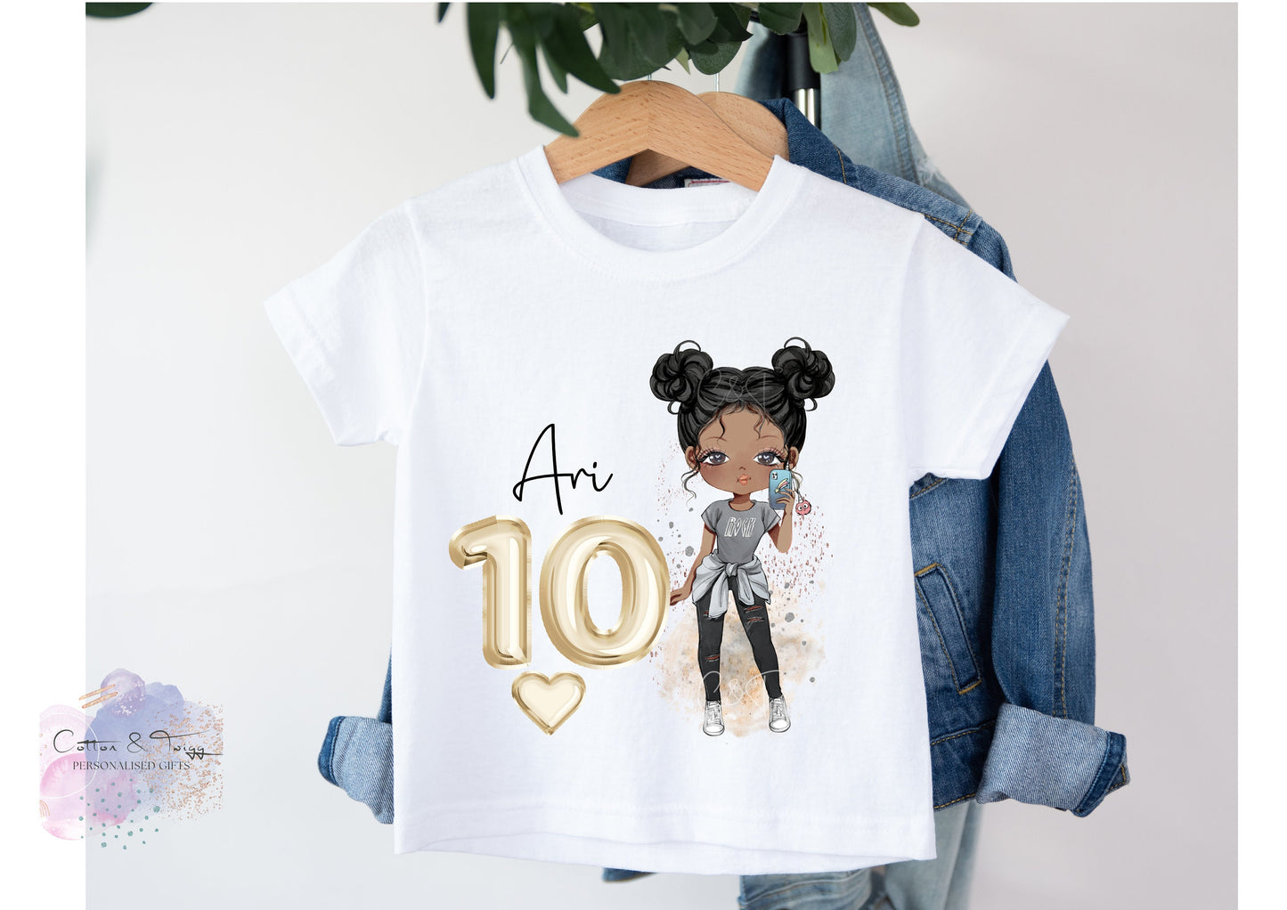 Personalised Girls Birthday T-Shirt,  Any Age, Any Name, Fashion Girl Birthday Gift, Rainbow Birthday T-Shirt, Cotton White Top
