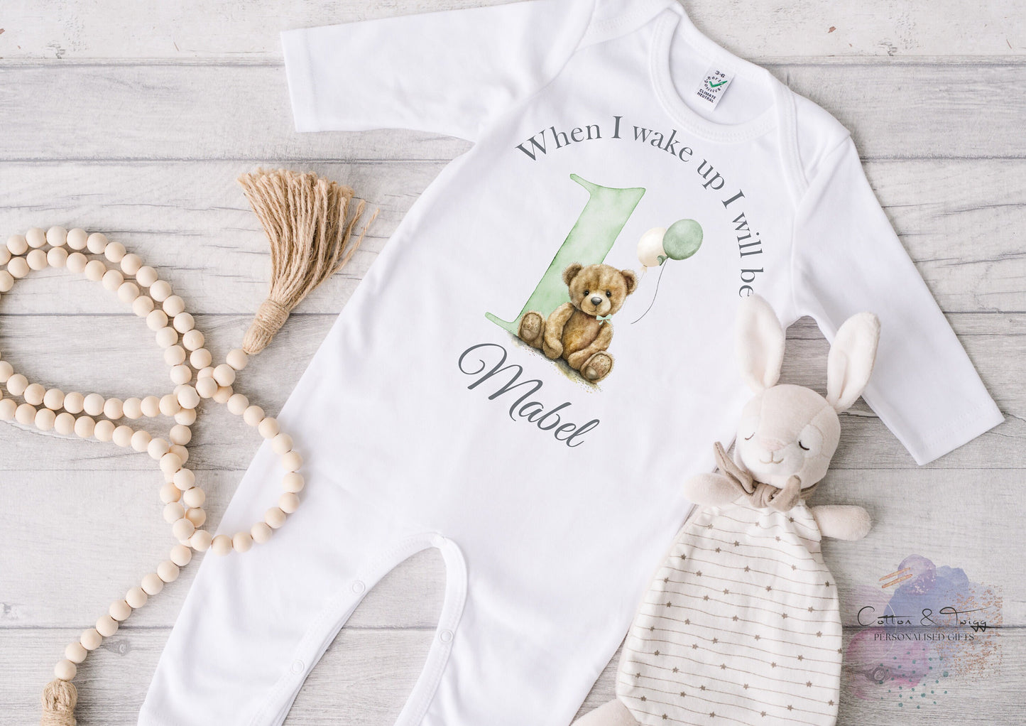 Personalised When I Wake Up I Will Be One Sleepsuit, Personalised Birthday Romper, 1st Birthday Babygrow, Unisex Birthday Outfit