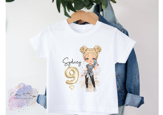 Personalised Girls Birthday T-Shirt,  Any Age, Any Name, Fashion Girl Birthday Gift, Rainbow Birthday T-Shirt, Cotton White Top