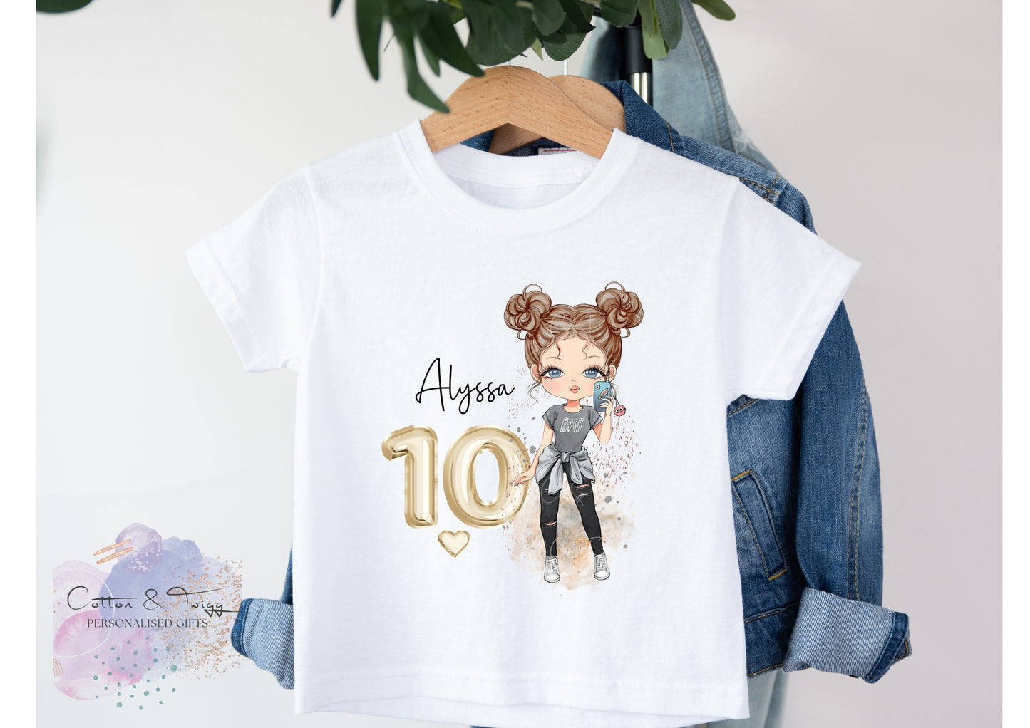 Personalised Girls Birthday T-Shirt,  Any Age, Any Name, Fashion Girl Birthday Gift, Rainbow Birthday T-Shirt, Cotton White Top
