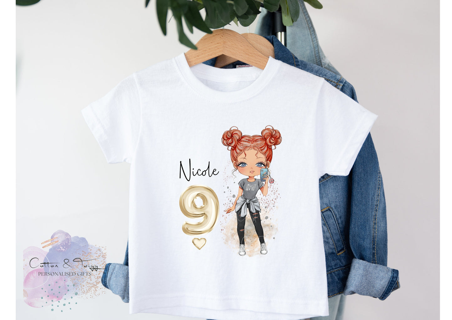 Personalised Girls Birthday T-Shirt,  Any Age, Any Name, Fashion Girl Birthday Gift, Rainbow Birthday T-Shirt, Cotton White Top