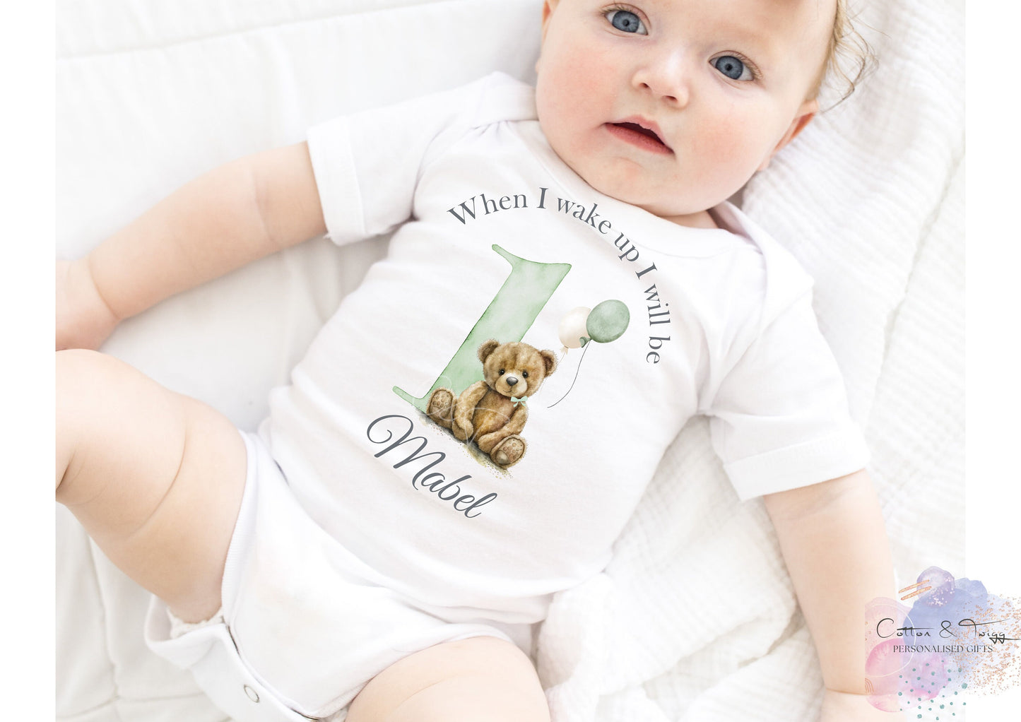 Personalised When I Wake Up I Will Be One Sleepsuit, Personalised Birthday Romper, 1st Birthday Babygrow, Unisex Birthday Outfit
