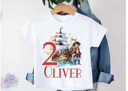 Personalised Kids Pirate Birthday T-Shirt, Any Age Birthday Tee shirt, First Birthday T Shirt For Boys & Girls, 1,2,3,4,5