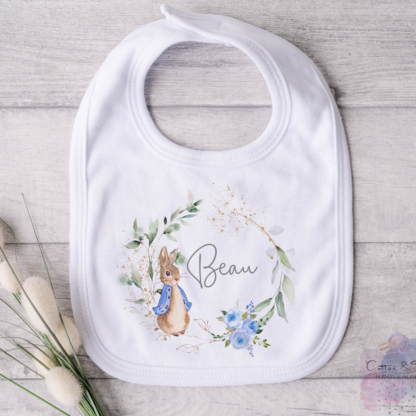 Personalised New Baby Sleepsuit, Vest/Bodysuit & Bib Little Pink Bunny Babygrow, Baby Shower Gift, New Baby Boy Present