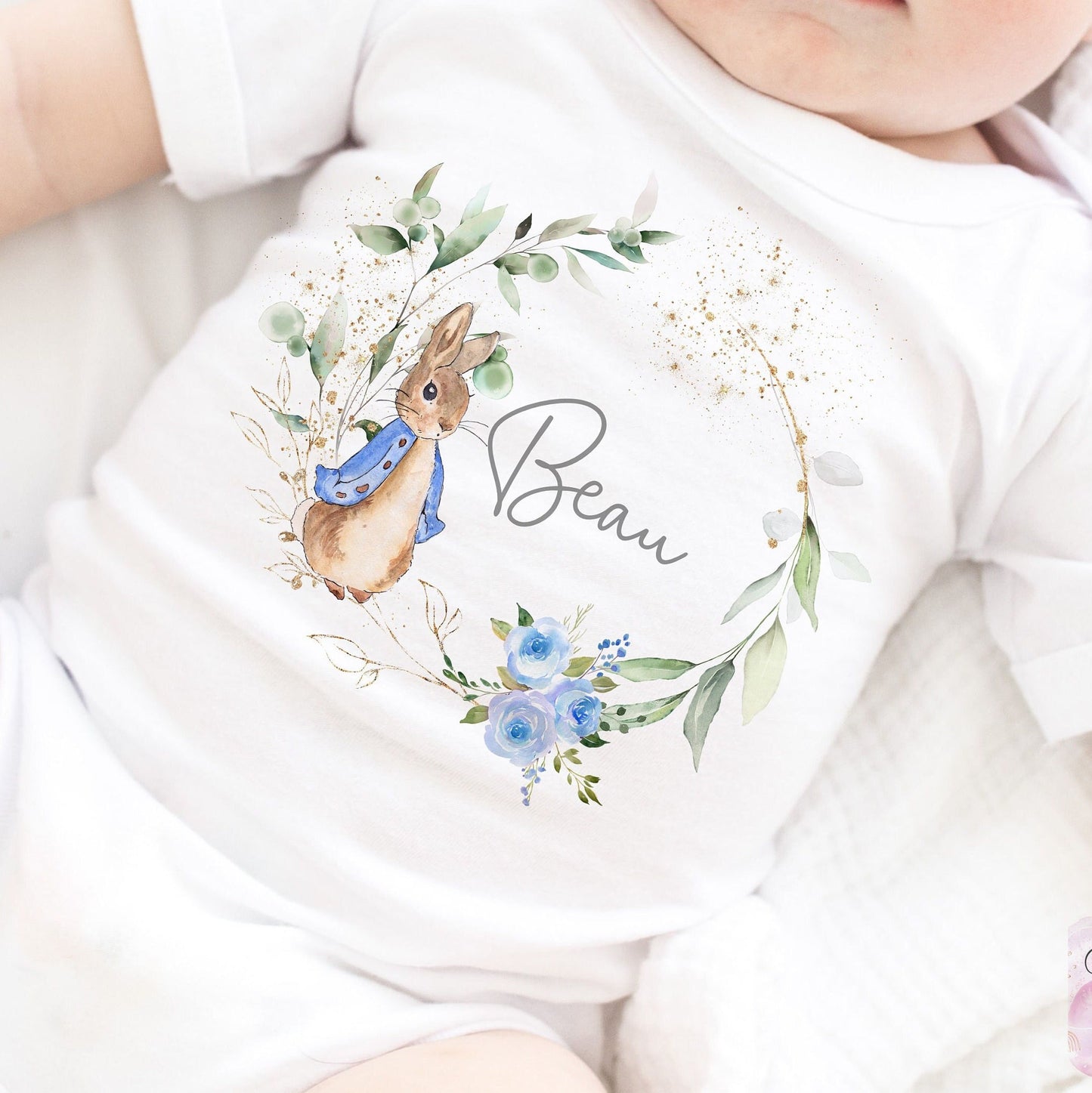 Personalised New Baby Sleepsuit, Vest/Bodysuit & Bib Little Pink Bunny Babygrow, Baby Shower Gift, New Baby Boy Present
