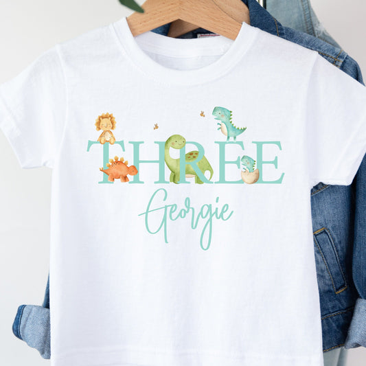 Personalised Kids 3rd Birthday T-Shirt/Vest,  Third Birthday Dinosaur T-Shirt, Dino First, Third Birthday T-Shirt for Girls & Boys