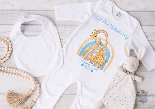 First Mothers Day Sleepsuit, Our First Mother's Day Romper Suit, Baby Boy's 1st Mother's Day Outfit, Mothers Day Gift, Personalised Babygrow