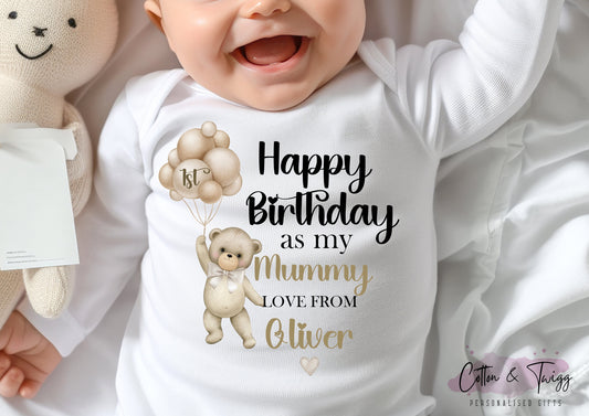 Balloon Teddy Mummy Birthday Sleepsuit