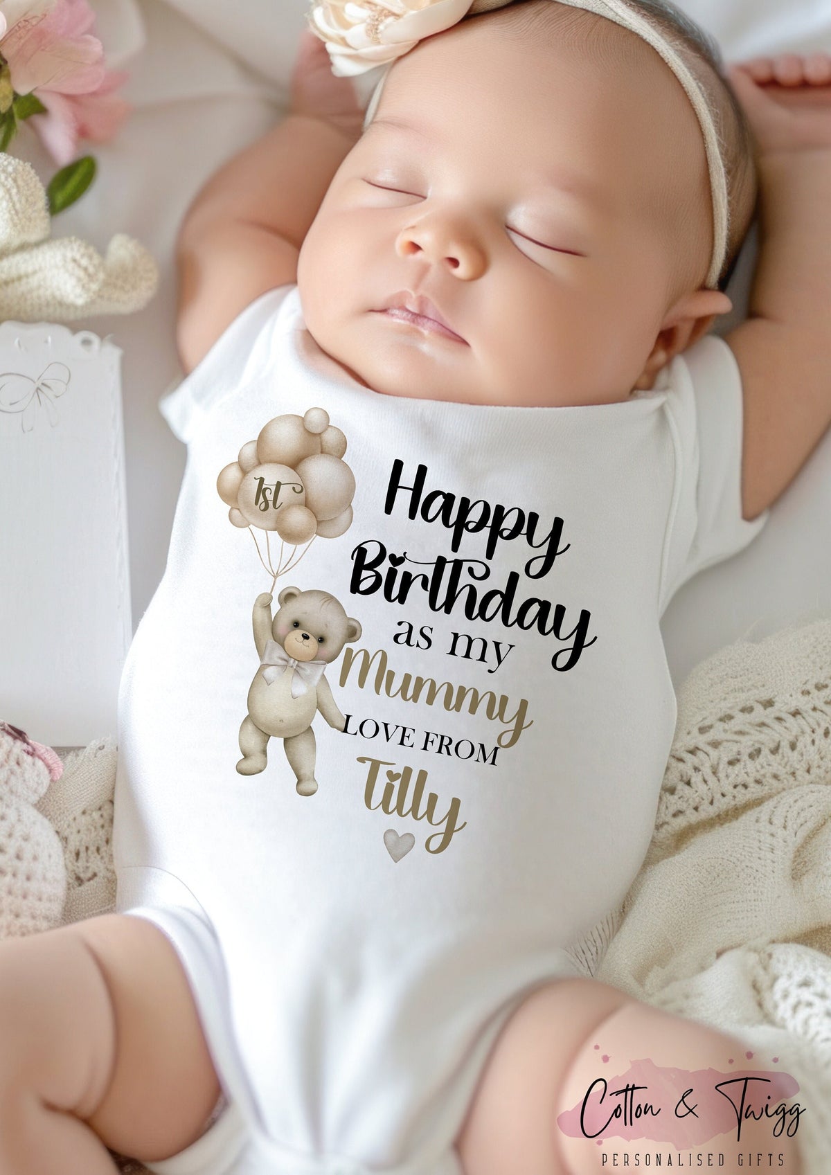 Balloon Teddy Mummy Birthday Sleepsuit