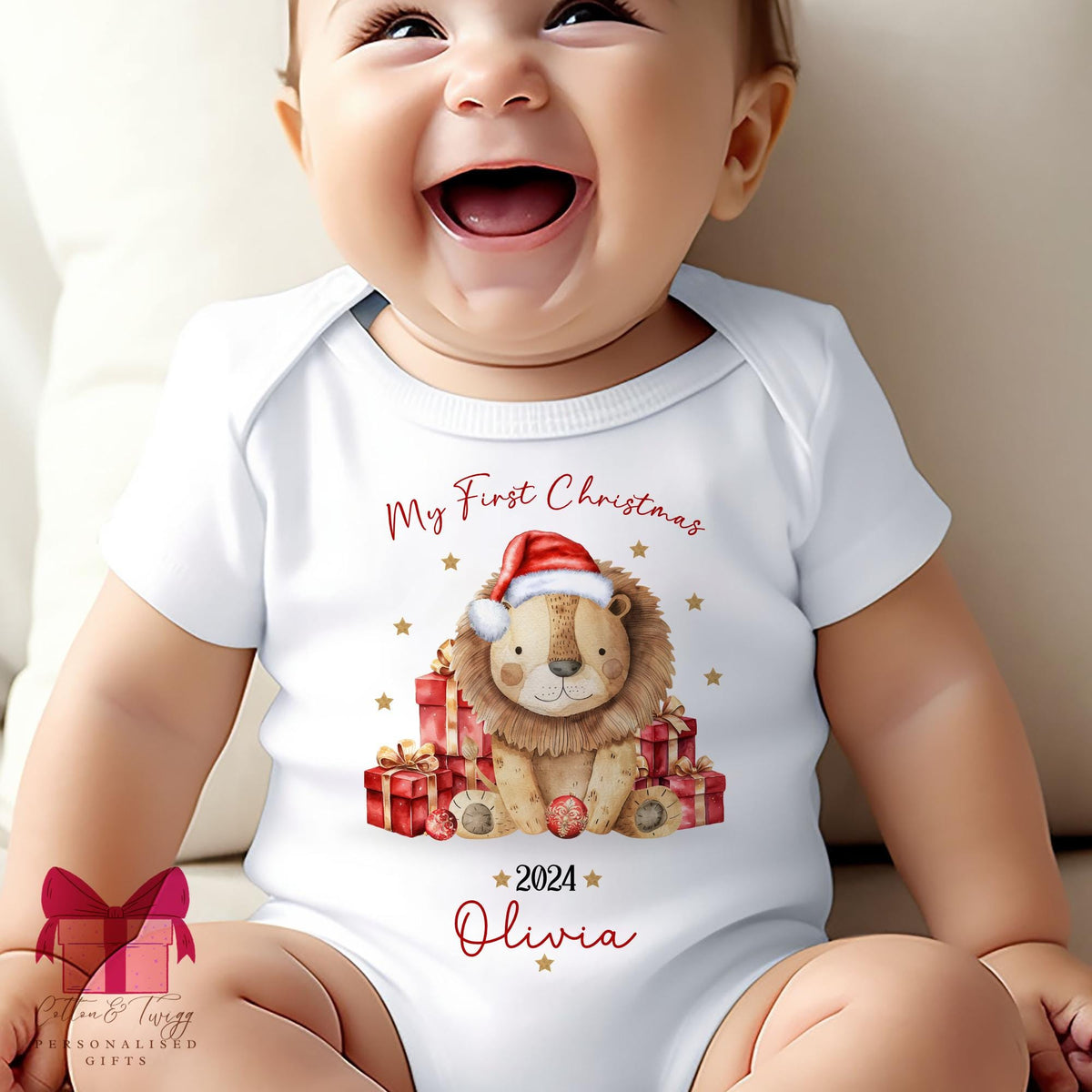 Christmas Lion Baby's First Christmas Sleepsuit, Vest & Bib