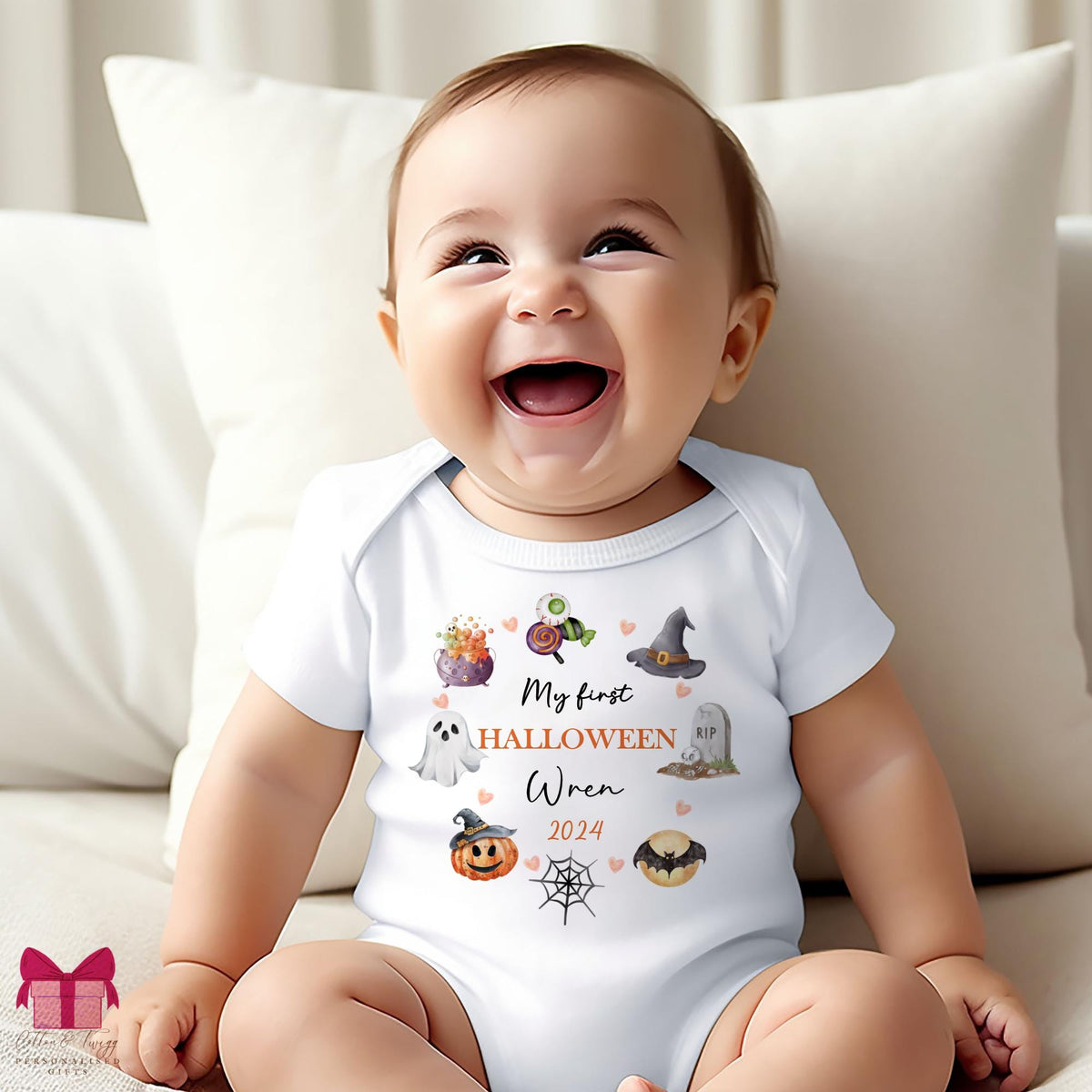 My First Halloween Pumpkins & Witch Hat – Personalised Sleepsuit, Vest & Bib