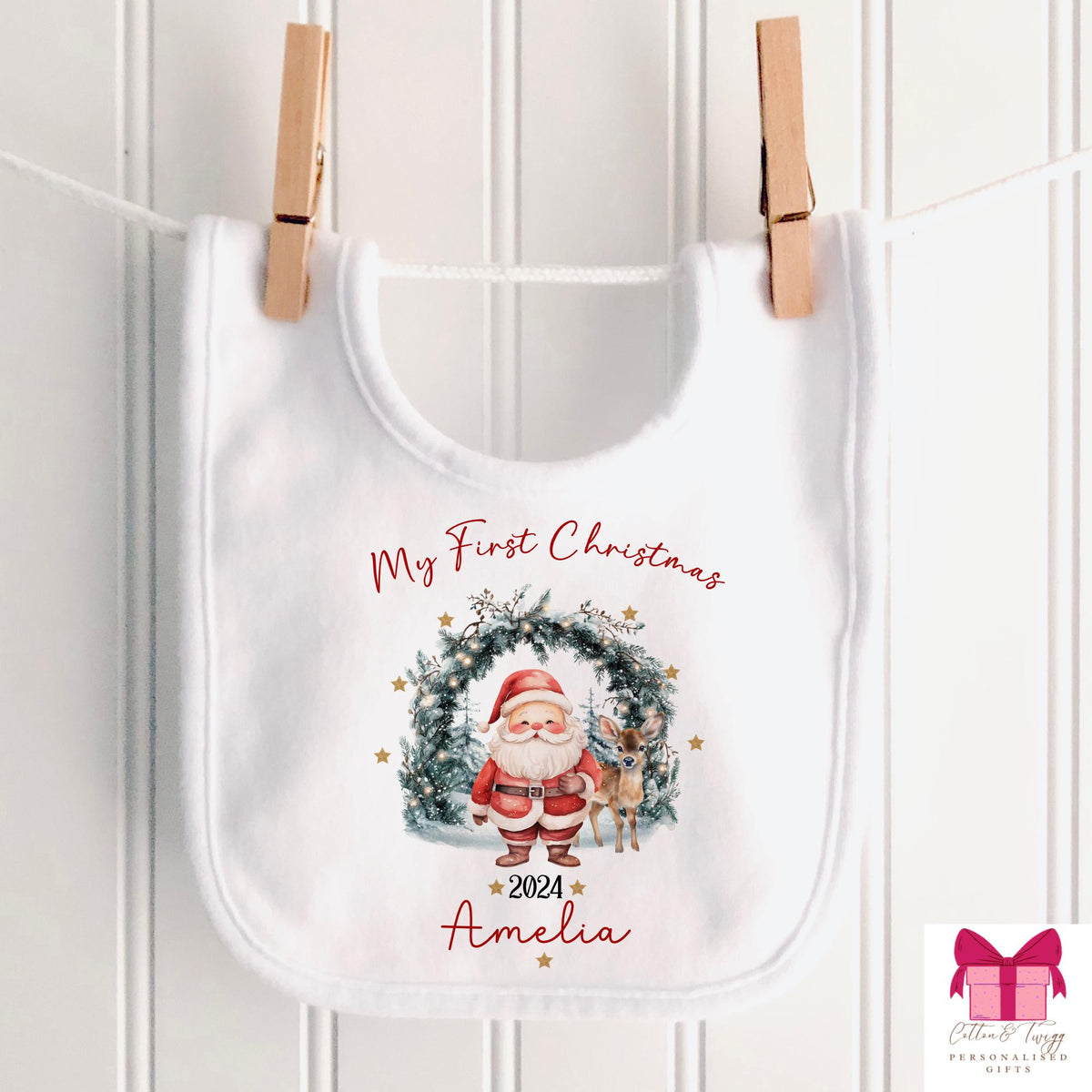 Santa Wreath Baby's First Christmas Sleepsuit, Vest & Bib