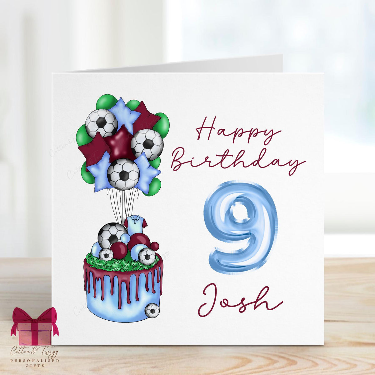 Claret & Blue Football Cake Birthday Card for Him – Cotton and Twigg